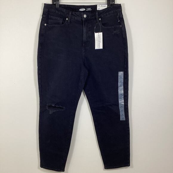 Old Navy Jeans High Rise O.G. Straight Secret Smooth Pockets Black Denim 14 NWT - Picture 1 of 10
